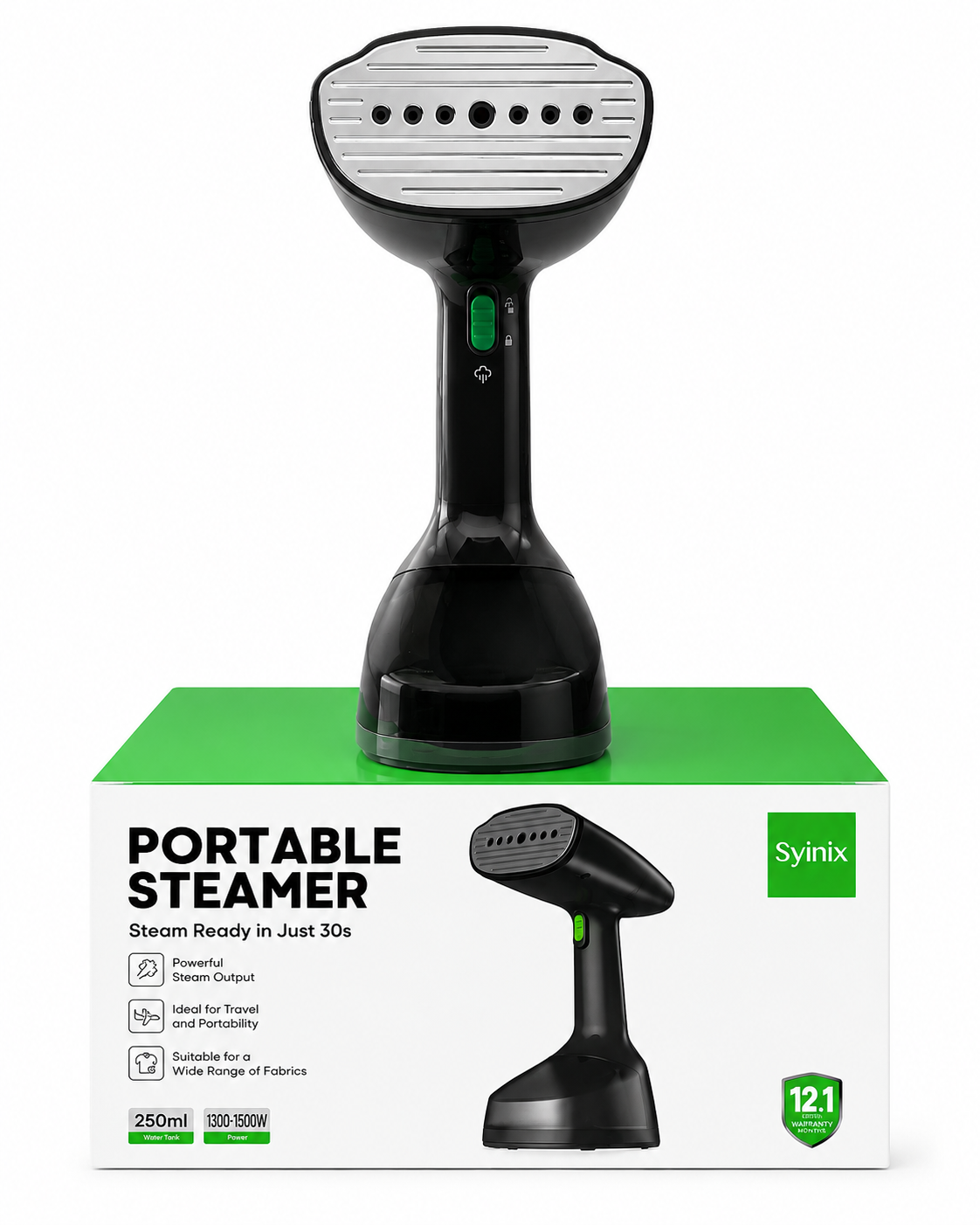 Syinix Garment Steamer,1300-1500W Fast Heat-Up Clothes Steamer, 250ml Water Tank, Handheld Fabric Steamer – Black