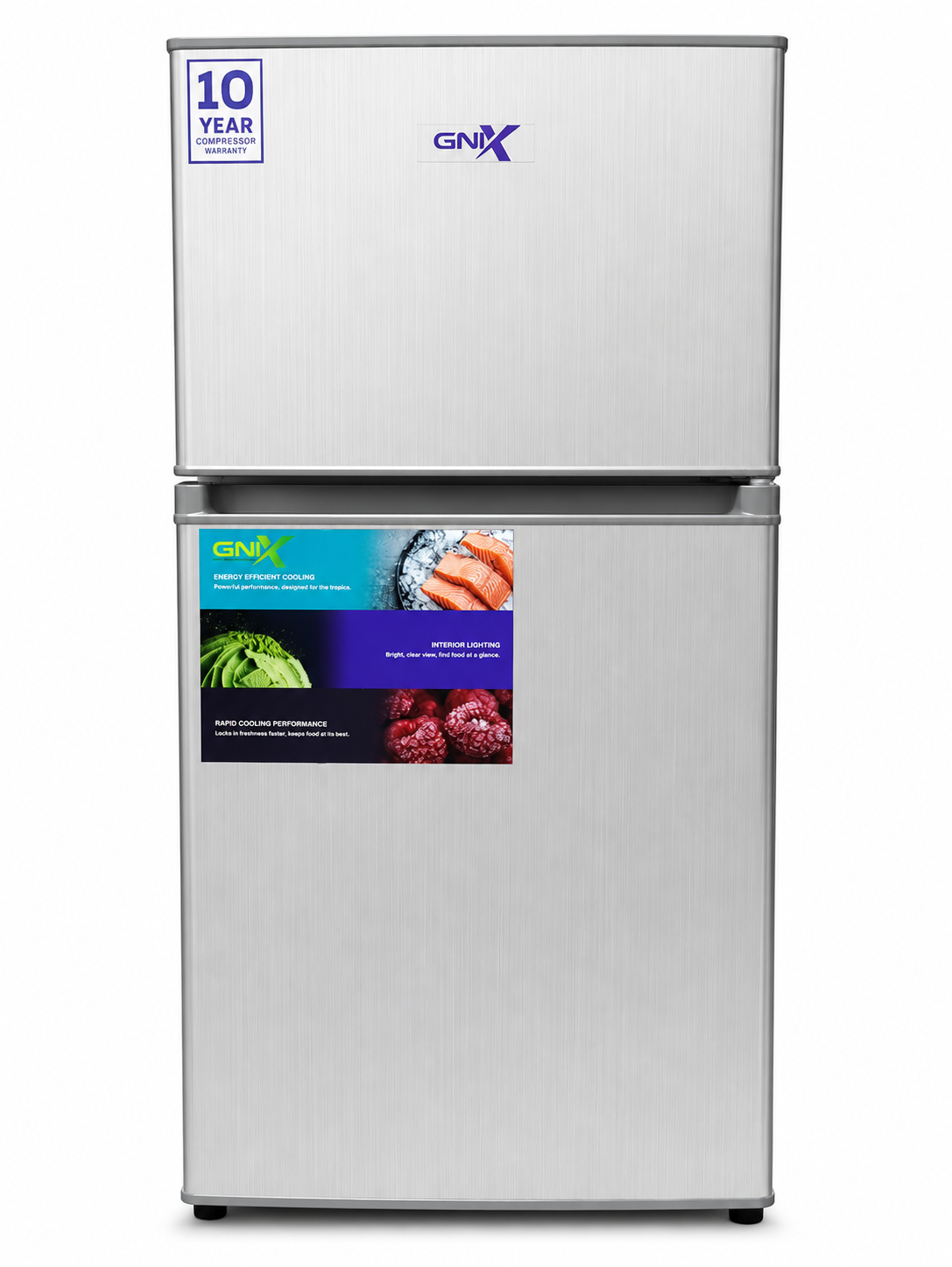 GNIX 125L Double Door Refrigerator FR155 DF S,Top Freezer, Fast Cooling, Energy Saving, Silver