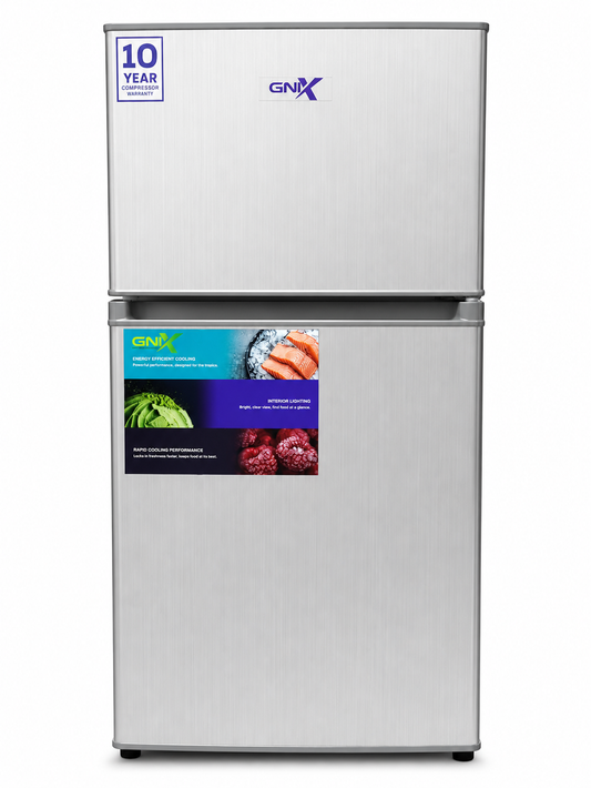 GNIX 125L Double Door Refrigerator FR155 DF S,Top Freezer, Fast Cooling, Energy Saving, Silver