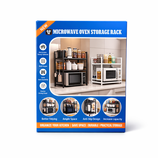 Nunix Organizer 2 Tier Kitchen Microwave Storage Rack With Side Hooks Heavy Duty  YH6705-1