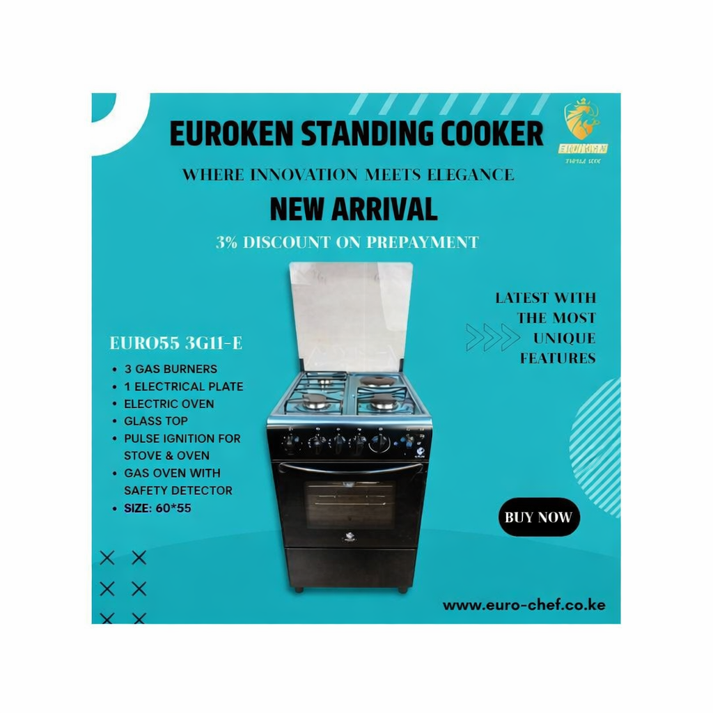 Euroken Cooker, New Arrival EURO55-3+1-E Electric OVEN Free Stand Glass Top Cooker