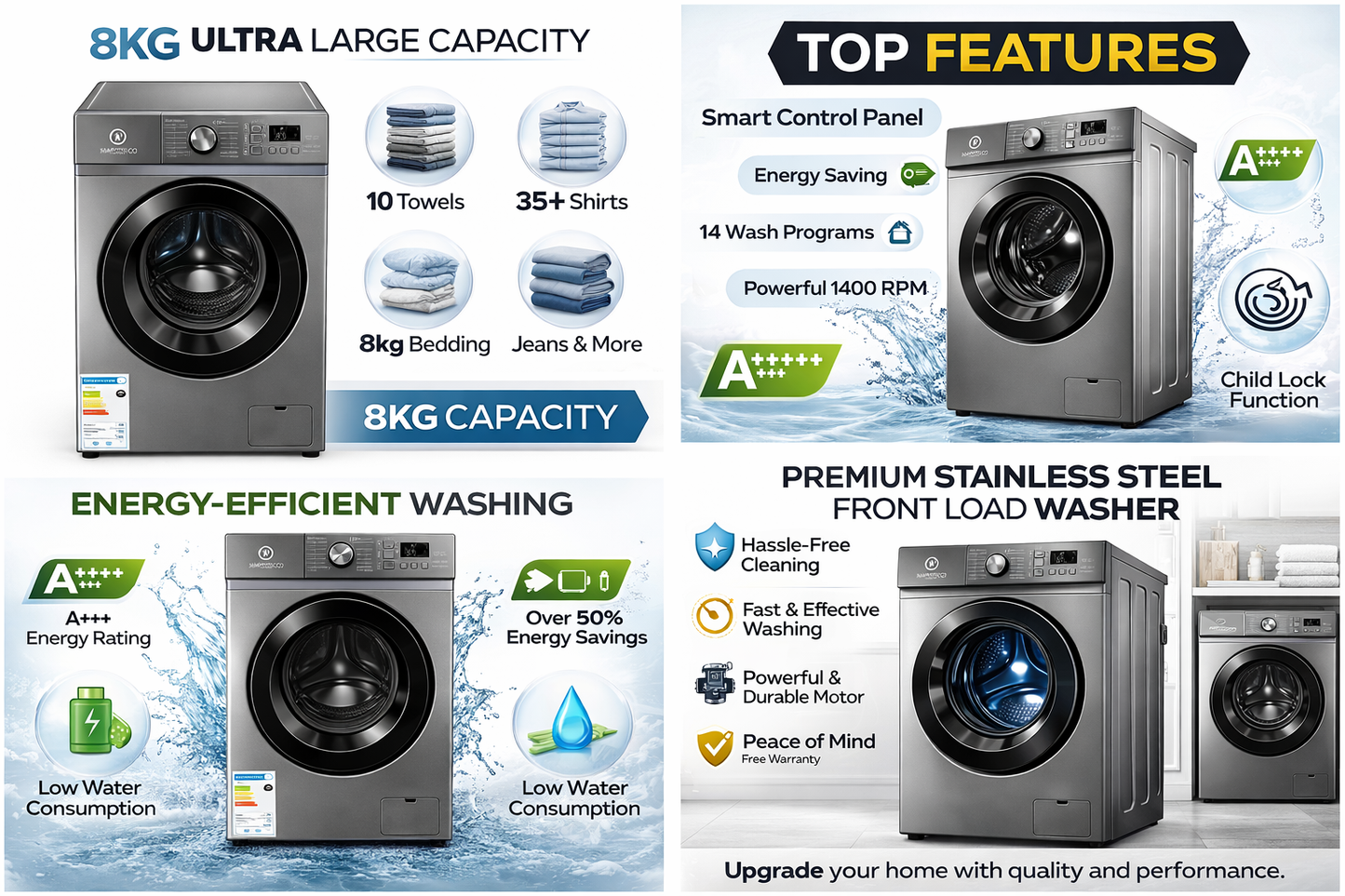Smartpro Washing machine 8kg Fully automatic Front Load. SWM-08FLA