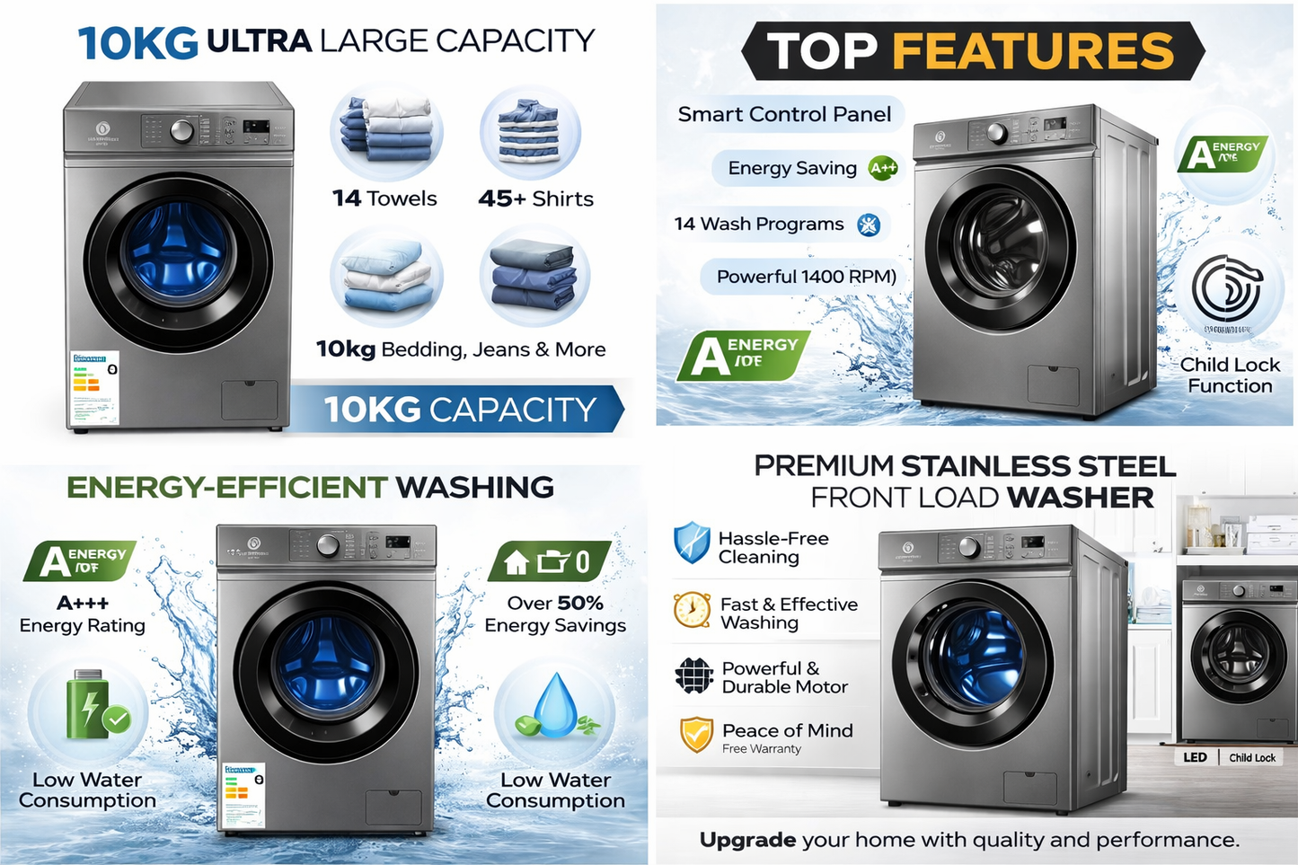 Smartpro Washing machine 10kg Fully automatic Front Load. SWM-10FLA