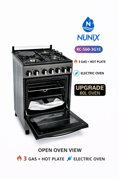 Nunix Cooker Free Standing 3+1 Gas Burner Electric Cooker With Electric Oven 50*55