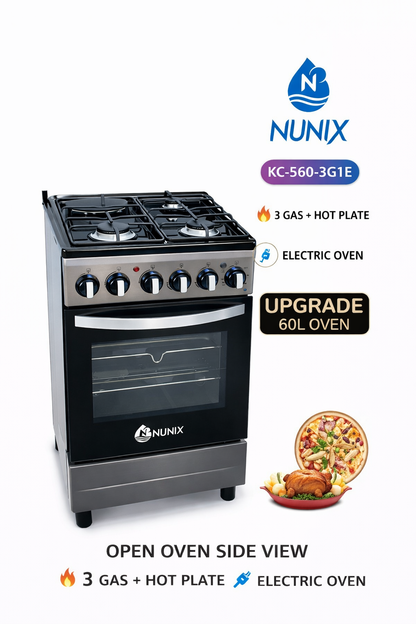 Nunix Cooker Freestanding 50×55cm 4-Gas Burner With Gas Oven KZ-560-GO-S