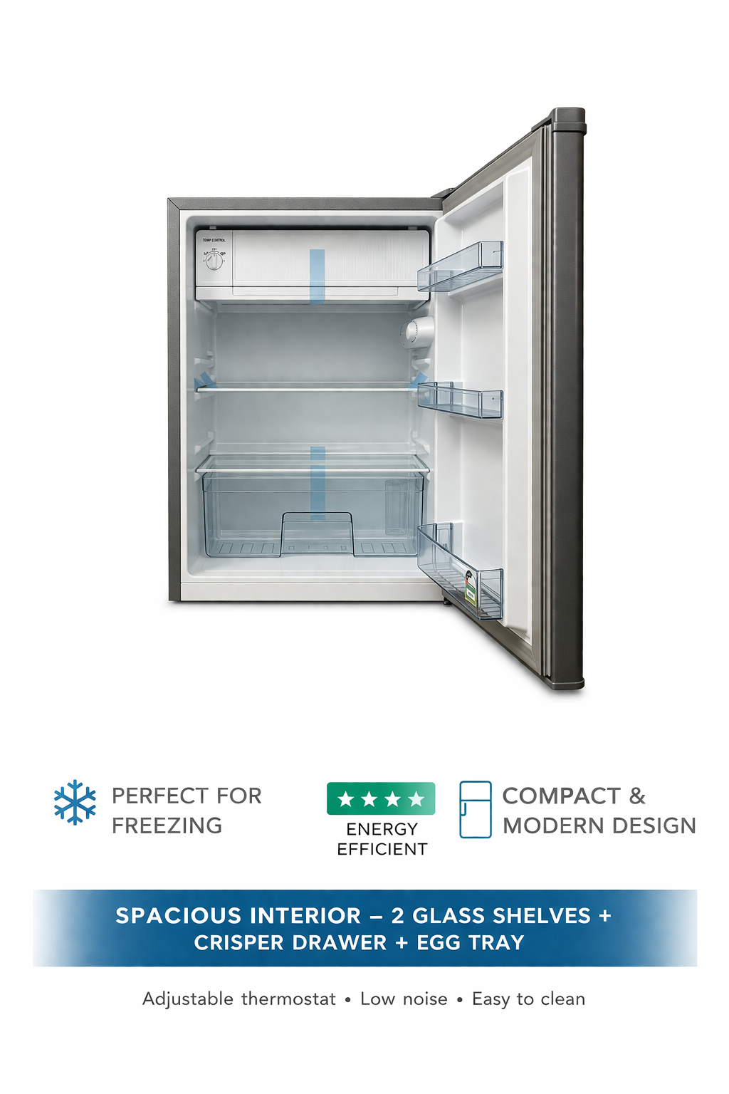Ecomax Fridge 90L Single Door Fridge Energy Efficient Gray