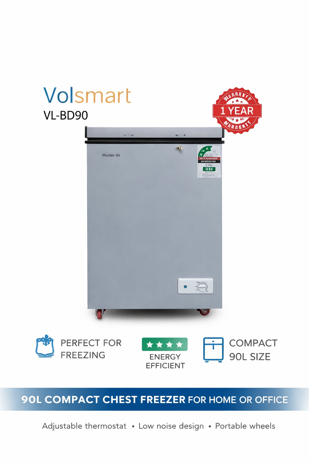 Volsmart Chest Freezer 90 Litres Silver VL-BD90