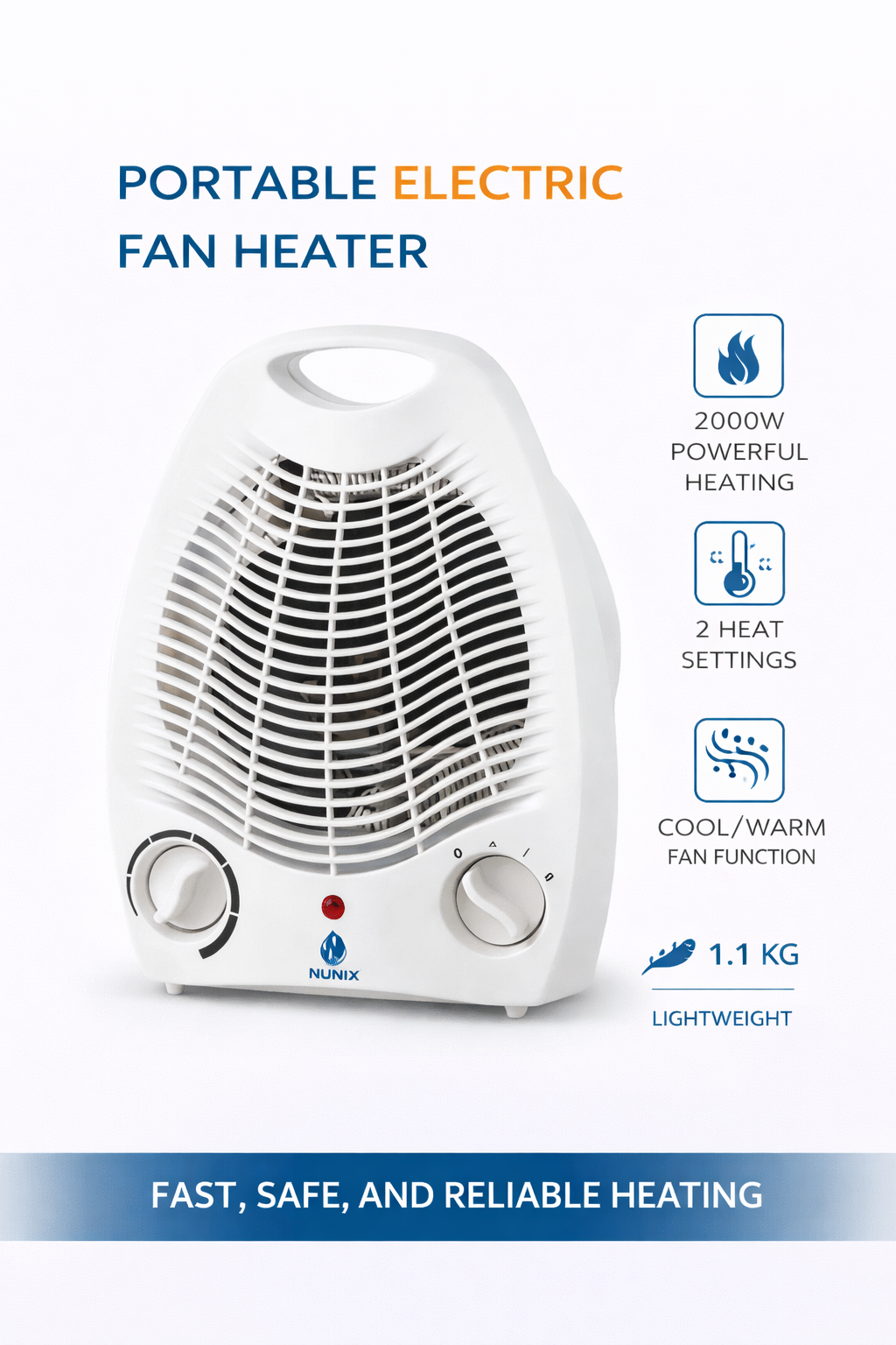 Nunix Heater, Hot/ Warm/ Normal Electric Room Heater Room Warmer NH01