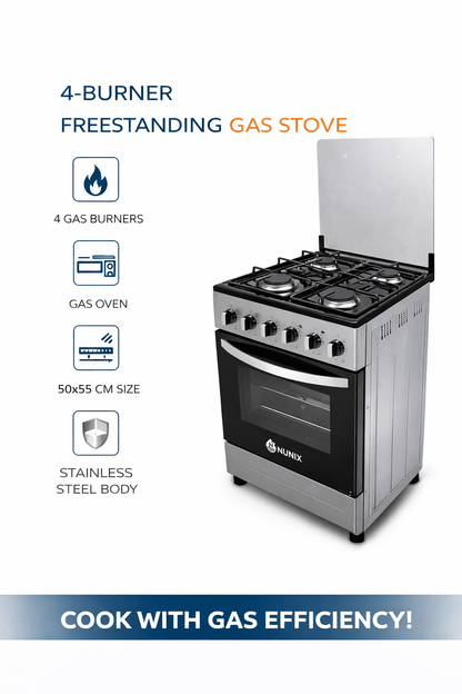 Nunix Cooker Free Standing 4 Gas Burner Cooker With Gas Oven