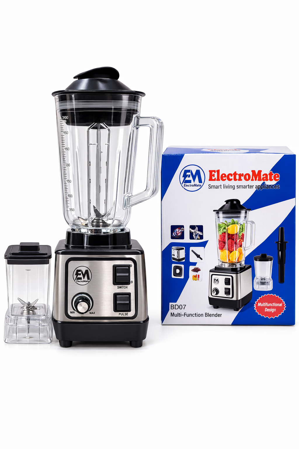 ElectroMate 2-In-1 Blender With Grinder BD07 High Power Kitchen Blender 1.5L