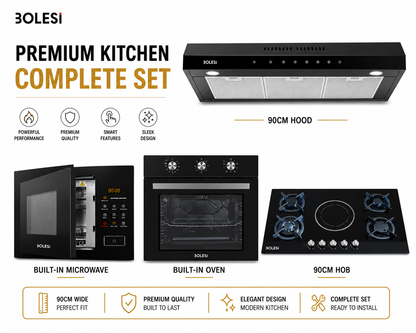 Bolesi 90cm Built-In Kitchen Set, Hob, Hood, Oven And Microwave Combo, Modern Luxury Kitchen Appliances