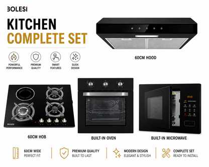 Bolesi 60cm Built-In Kitchen Set, Hob, Hood, Oven And Microwave Combo, Modern Luxury Kitchen Appliances