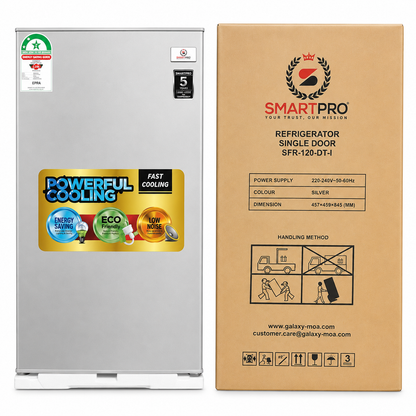 Smart pro  SFR-120-DT-I Single Door Refrigerator, Powerful Cooling, Energy Saving 90 Litres - Silver (5YR WRTY).