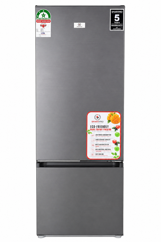 Smartpro Fridge 300L Bottom Freezer Refrigerator SFR-400-DBI – Inverter, Low Noise, Dark Grey
