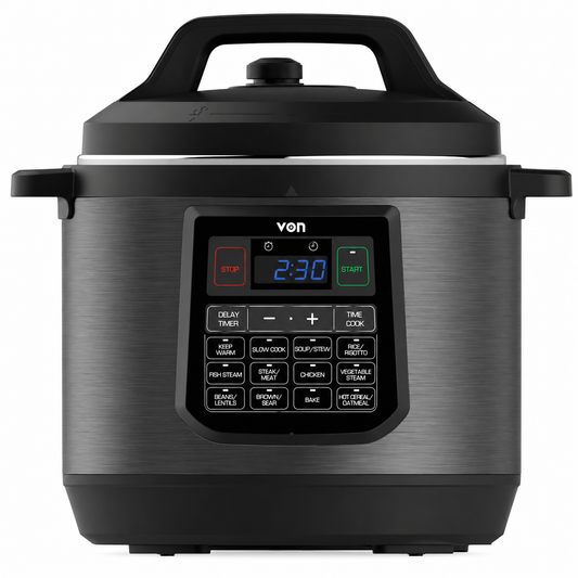 VON Pressure Cooker Electric  8L 1200W – 12 Preset Programs, LED Display VPC813XMK