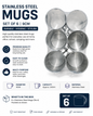Mugs Set Stainless Steel  of 6 – 9cm Durable Metal Cups for Tea, Coffee & Drinks