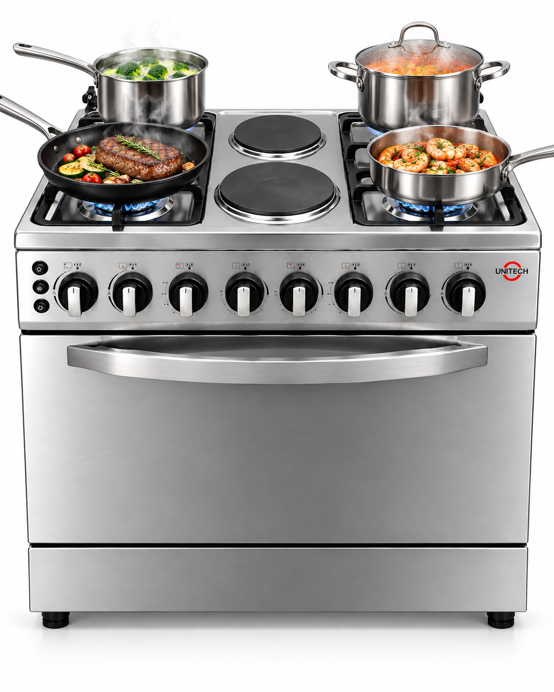 Unitech Cooker Free Standing 4 Gas 2 Electric Plates GAS OVEN Jet burner Size 60*80