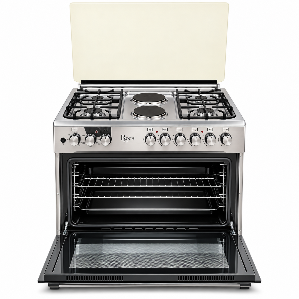 Roch Cooker Free Standing 4 Gas Burners and 2 Hot Plates,Electric oven 60×90