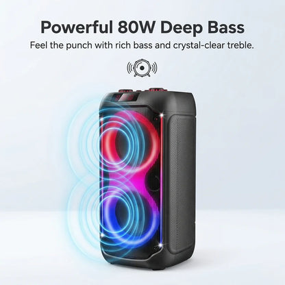 Syinix SYN-DJ280TWD 80W Deep Bass Wireless Bluetooth Speaker – Karaoke, RGB LED Lights, TWS Stereo, FM/USB/AUX