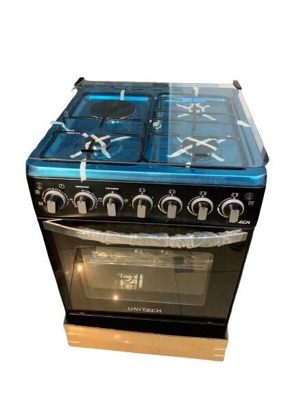 Unitech Cooker 60x60 3 Gas Jet Burners and 1Hot Plate with Electric Oven Black