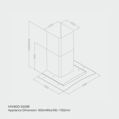 Haier Hood 60cm Kitchen Chimney HXH60D-550SB