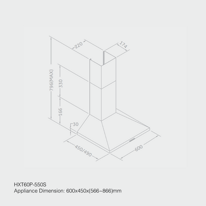 HAIER Hood 60cm Kitchen Chimney HXT60P-550S