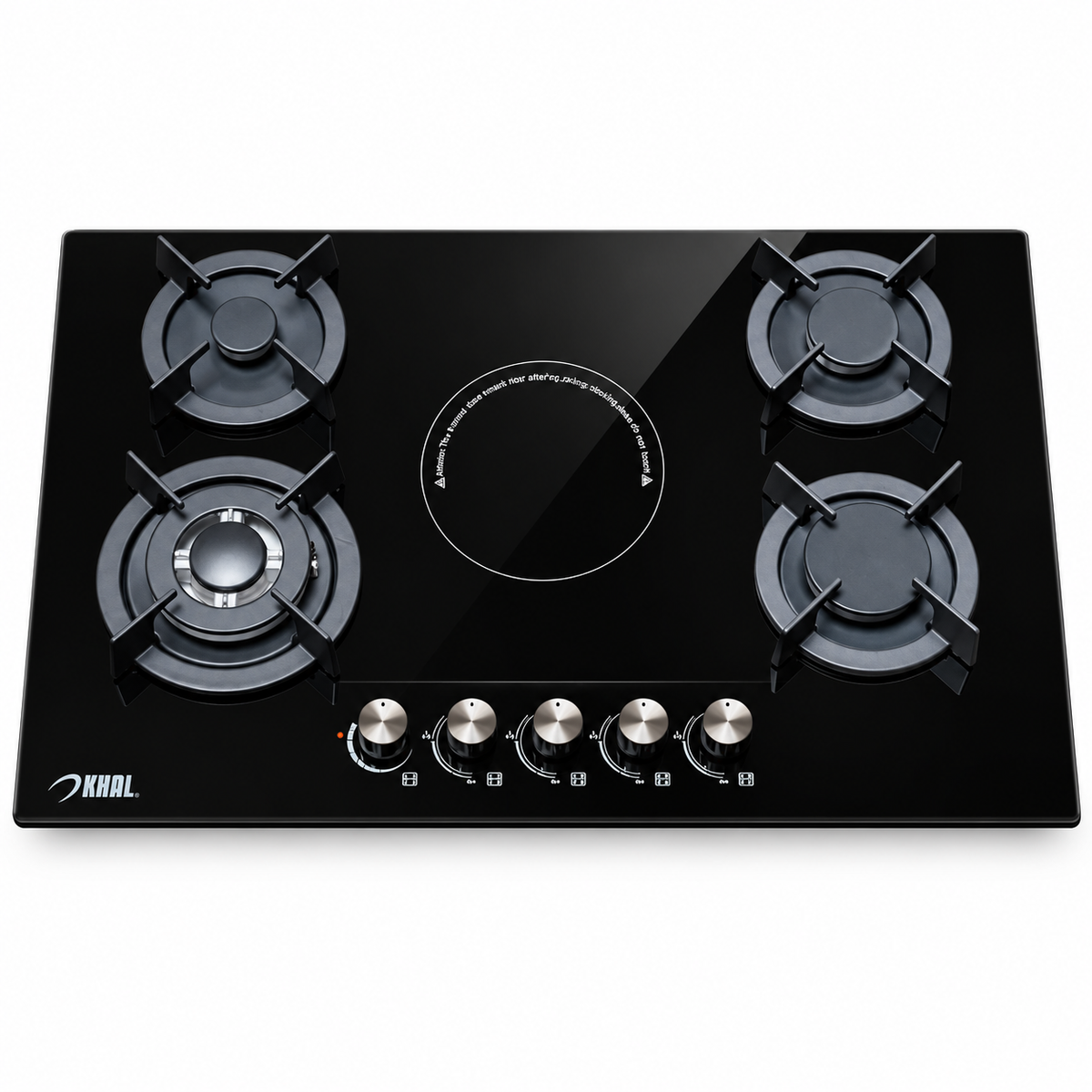 Khal Hob 4 Gas(1 WOK) + 1 Electric Ceramic Plate ,Black Glass 90cm ID-5006