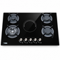 Khal Hob 4 Gas(1 WOK) + 1 Electric Ceramic Plate ,Black Glass 90cm ID-5006