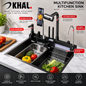Sink Smart Handmade Stainless Steel  73x46cm with Waterfall Faucet, Pull-Out Spray and  Phone Holder