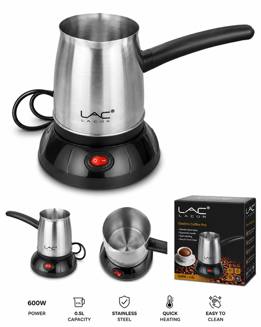 LAC Electric Coffee Pot 0.5L 650W Stainless Steel Turkish Greek Coffee Maker with 360° Base
