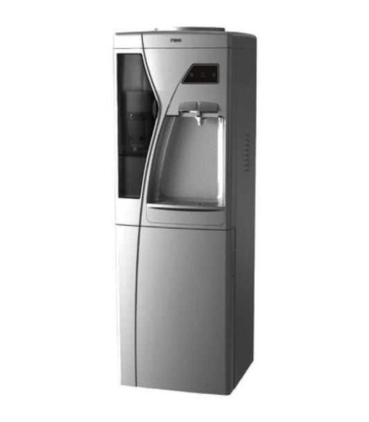 Mika Dispenser, Standing, Hot,&amp; Compressor Cooling &amp; with Cup Holder &amp;Cabinet,Silver &amp; Black  MWD2405