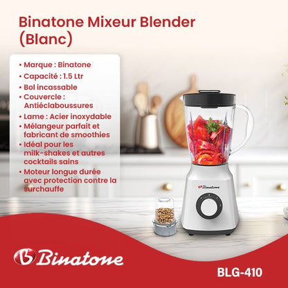 Binatone Blender with Grinder 1.5L 300W White BLG-410 2Years Warranty