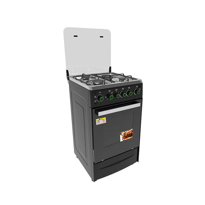 Syinix 50x55cm Gas Cooker Q50GC2, 3 Gas Burners + 1 Electric Hot Plate, Electric Oven, Auto Ignition, Rotisserie, Timer