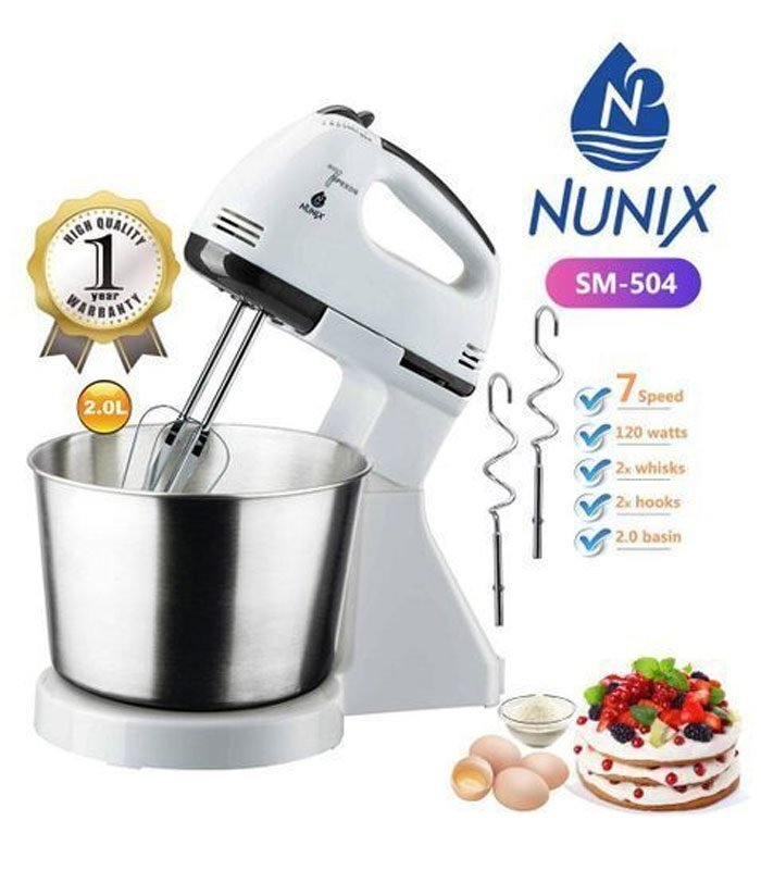 Nunix Mixer, 7 Speed Hand Mixer With Bowl-2L SM-504
