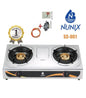 Nunix Cooker, Top Table 2 Gas Burner - Stainless + 1.5M Gas Pipe &amp; 13KG Regulator SS001