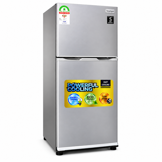 SmartPro Fridge 180L Double Door Refrigerator SFR-225-DT-I, Frost Free, Energy Saving, Low Noise, Silver