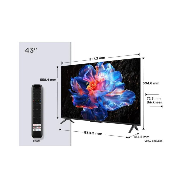 TCL 43 Inch V6C 4K HDR Smart Google TV Ultra HD Direct LED, Netflix, YouTube, Dolby Audio, WiFi
