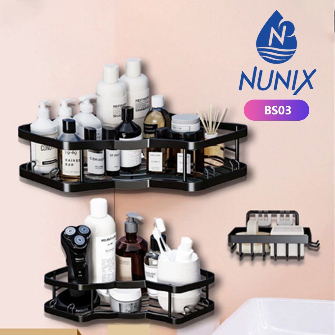 Nunix Corner Storage 3pcs Bathroom Storage Rack with Hooks