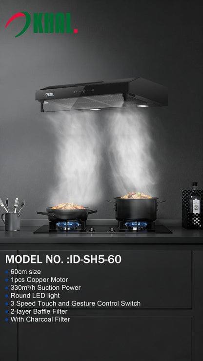 KHAL Hood Undercabinet Chimney,Touch/Gesture Control,Black 60cm ID-60