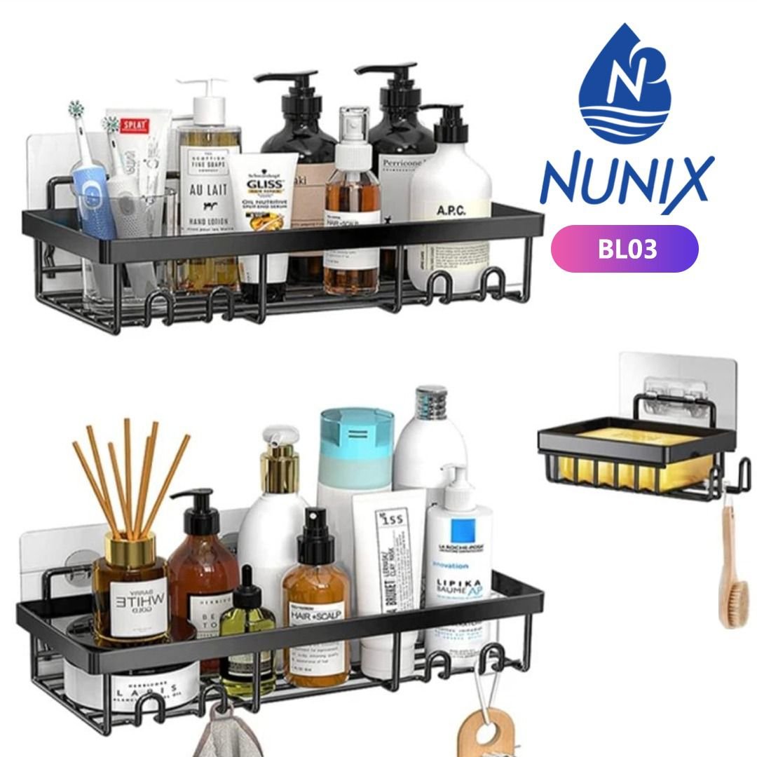 NUNIX Organizer Rack Wall Mounted 3 Set BL03  Bathroom &amp; Kitchen Storage Shelf