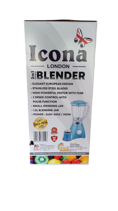 ICONA Blender &amp; Grinder 2 In 1 300W  1.5L Blue ILB-700T