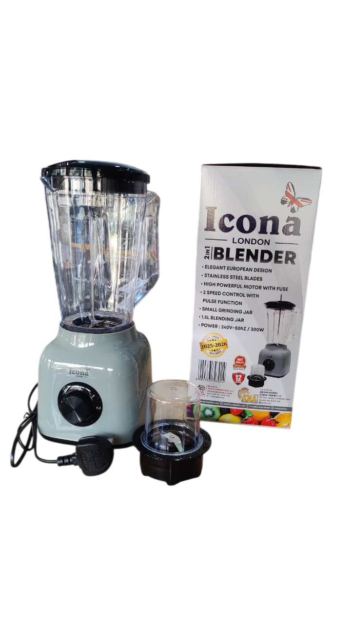 Icona Blender ILB-100T 2-in-1 Electric with Grinder  1.5L, 300W, Gray