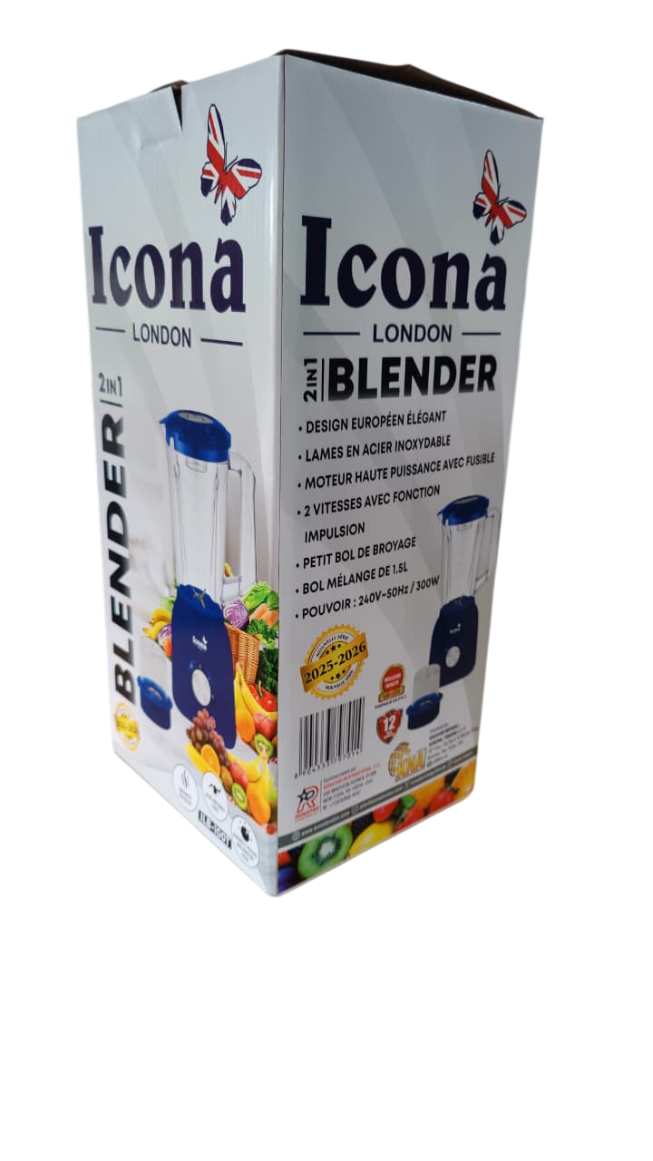 Icona Blender ILB-100T 2-in-1 Electric with Grinder  1.5L, 300W, Gray