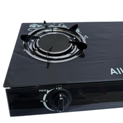 Ailyons Infrared 2 Burner Gas Cooker  Tempered Glass Top Table Stove, Energy Saving, Smokeless Cooking – Black