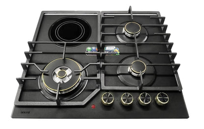 Bolesi 4 Burner Built-In Gas And Electric Hob 3 Gas Burners + 1 Electric Plate, Tempered Glass Top, Auto Ignition Golden Diamond BLS-ML-D8401G