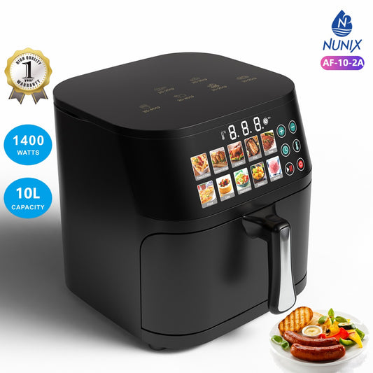 Nunix Air Fryer AF-10-2A Digital 10L 1400W – Large Capacity, Touch Control, Adjustable Temperature & Timer, Black