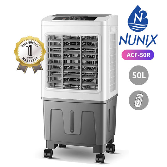 Nunix Air Cooler ACF-50R 50L Portable With Remote – 3-Sided Filter, Humidifier, Air Purifier, Timer, Copper Motor, Grey