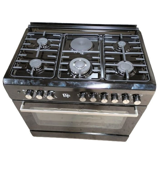 BJS Cooker,  4+1E,4 Gas 1 Hot Plates ,1 Wok ,Electric Oven 110L, Black