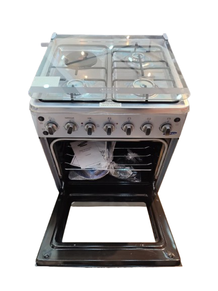 Ecomax Cooker 3Gas Burners with1Hotplate and Electric Oven 60×60 cm Silver