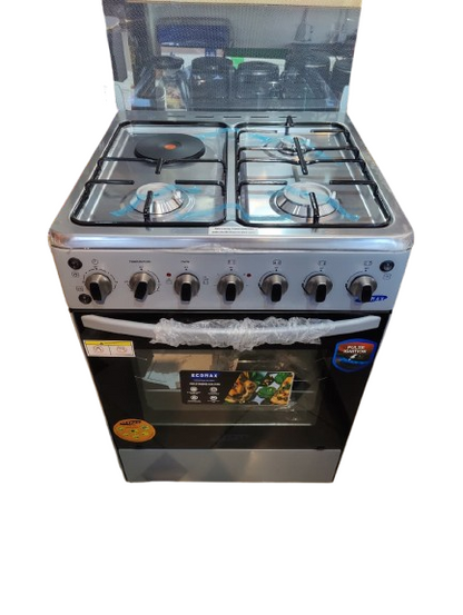 Ecomax Cooker 3Gas Burners with1Hotplate and Electric Oven 60×60 cm Silver